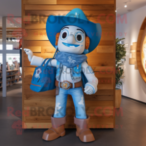 Sky Blue Cowboy mascot costume character dressed with a Jumpsuit and Backpacks