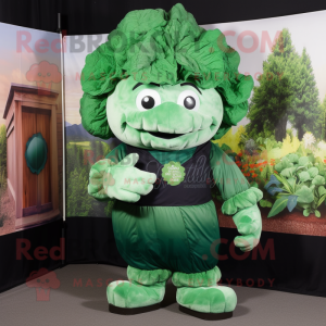 Forest Green Cauliflower mascot costume character dressed with a Graphic Tee and Tie pins
