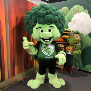 Forest Green Cauliflower mascot costume character dressed with a Graphic Tee and Tie pins