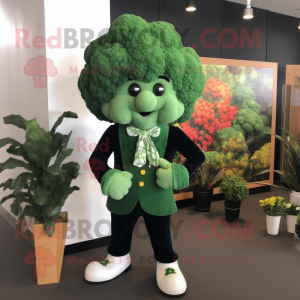 Forest Green Cauliflower mascot costume character dressed with a Graphic Tee and Tie pins