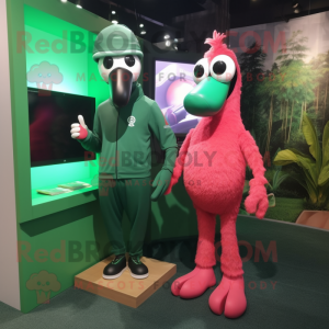 Forest Green Flamingo mascot costume character dressed with a Sweater and Watches