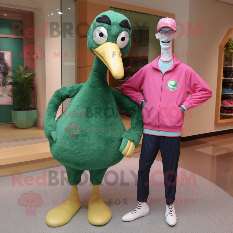 Forest Green Flamingo mascot costume character dressed with a Sweater and Watches Forest Green Flamingo mascot costume character dressed with a Sweater and Watches
