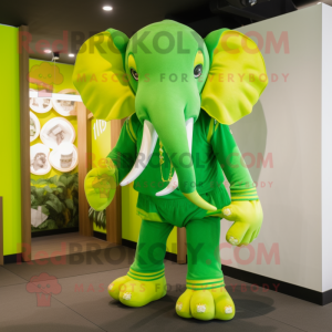 Lime Green Elephant mascot costume character dressed with a Shorts and Belts