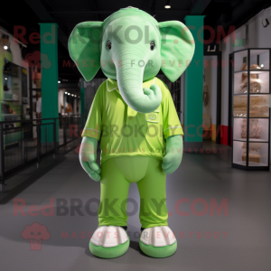 Lime Green Elephant mascot costume character dressed with a Shorts and Belts