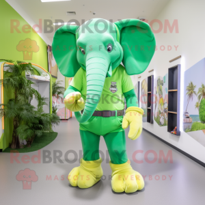 Lime Green Elephant mascot costume character dressed with a Shorts and Belts