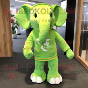 Lime Green Elephant mascot costume character dressed with a Shorts and Belts