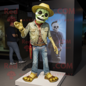 Gold Undead mascot costume character dressed with a Denim Shorts and Watches