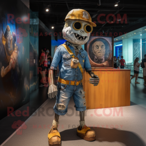 Gold Undead mascot costume character dressed with a Denim Shorts and Watches