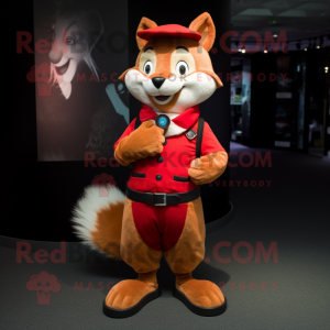 Red Weasel mascot costume character dressed with a Waistcoat and Bracelet watches