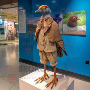 Brown Passenger Pigeon mascot costume character dressed with a Romper and Foot pads