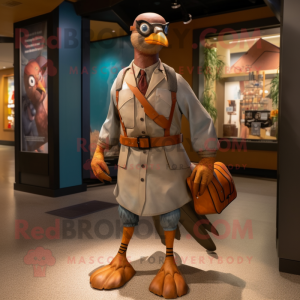 Brown Passenger Pigeon mascot costume character dressed with a Romper and Foot pads