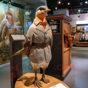 Brown Passenger Pigeon mascot costume character dressed with a Romper and Foot pads