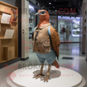 Brown Passenger Pigeon mascot costume character dressed with a Romper and Foot pads