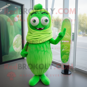 Lime Green Ice mascot costume character dressed with a Wrap Dress and Wraps