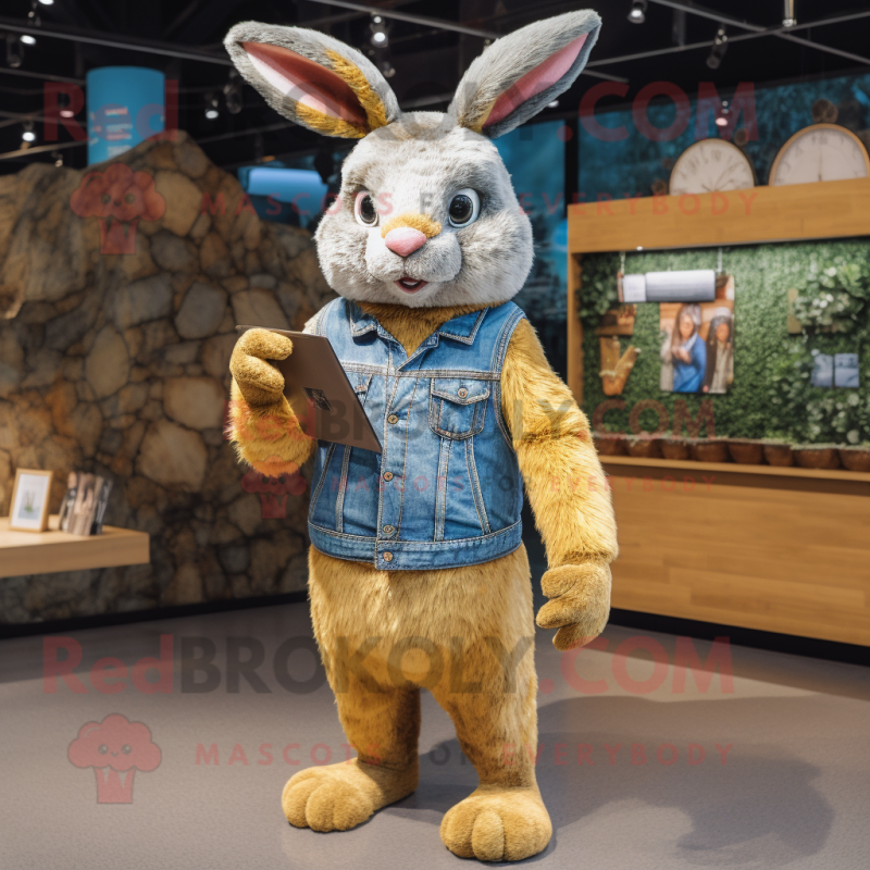 Gold Wild Rabbit mascot costume character dressed with a Denim Shorts and Wallets Gold Wild Rabbit mascot costume character dressed with a Denim Shorts and Wallets