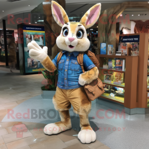 Gold Wild Rabbit mascot costume character dressed with a Denim Shorts and Wallets