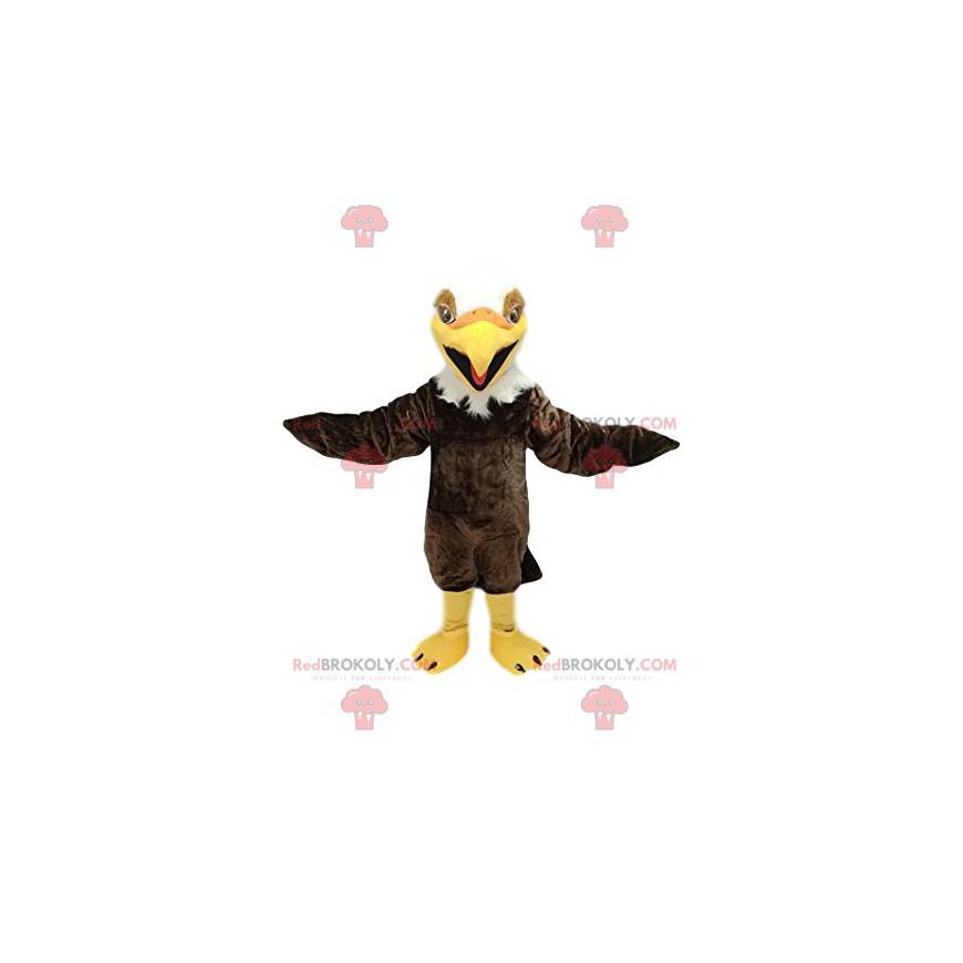 Mascote da águia dourada marrom e branca. Fantasia de águia -