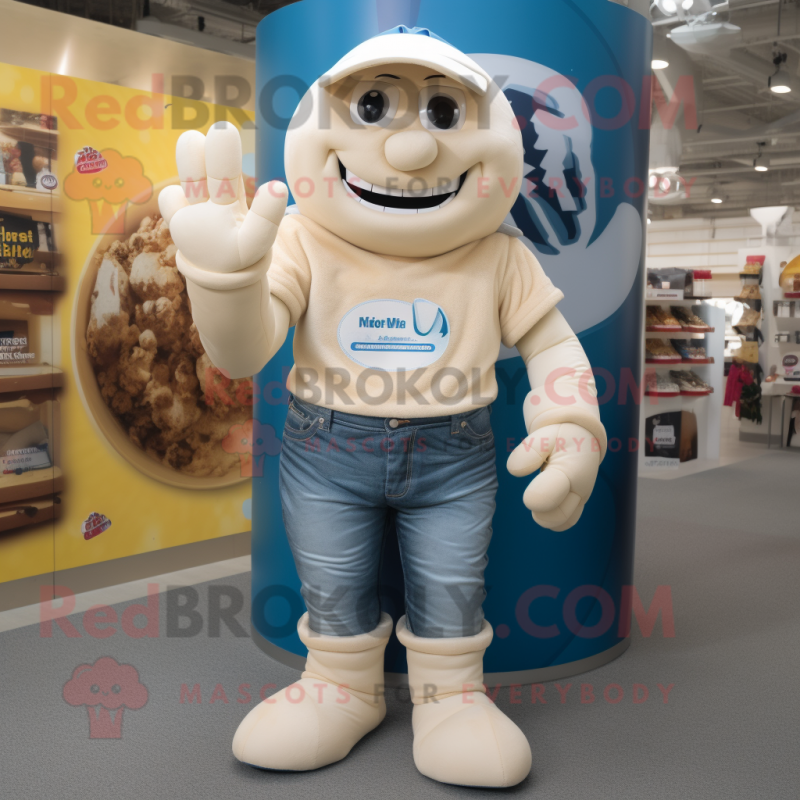 Cream Rugby Ball mascot costume character dressed with a Jeans and Anklets