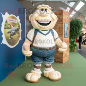 Cream Rugby Ball mascot costume character dressed with a Jeans and Anklets