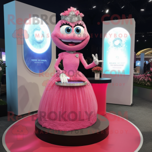 Pink Engagement Ring mascot costume character dressed with a Cocktail Dress and Coin purses