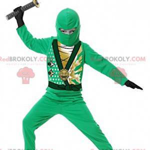 Groene ninja-krijger mascotte met zijn zwaard. - Redbrokoly.com