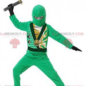Maskot zelený ninja bojovník s mečem. - Redbrokoly.com