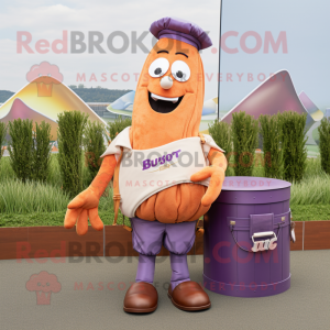 Lavender Currywurst mascot costume character dressed with a Cargo Pants and Handbags