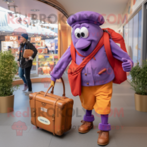 Lavender Currywurst mascot costume character dressed with a Cargo Pants and Handbags