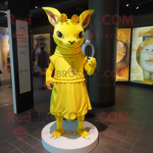 Lemon Yellow Chupacabra mascot costume character dressed with a Wrap Skirt and Bracelet watches