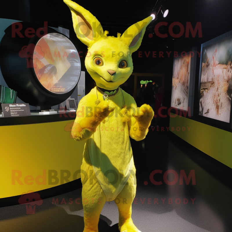 Lemon Yellow Chupacabra mascot costume character dressed with a Wrap Skirt and Bracelet watches