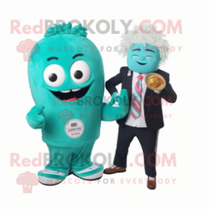 Turquoise Ramen mascot costume character dressed with a Blazer and Smartwatches