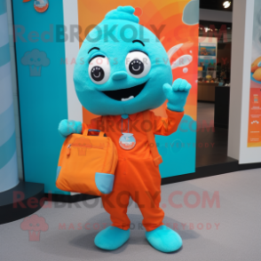 Turquoise Orange mascot costume character dressed with a Trousers and Clutch bags