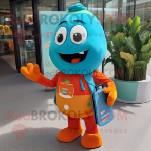 Turquoise Orange mascot costume character dressed with a Trousers and Clutch bags