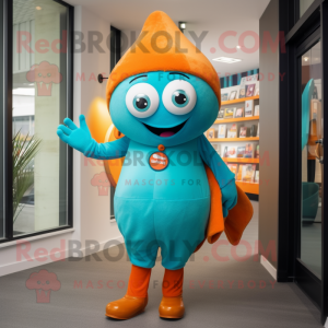 Turquoise Orange mascot costume character dressed with a Trousers and Clutch bags