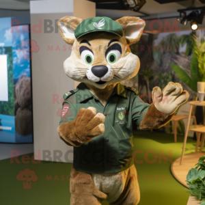 Olive Lynx mascot costume character dressed with a Rugby Shirt and Berets