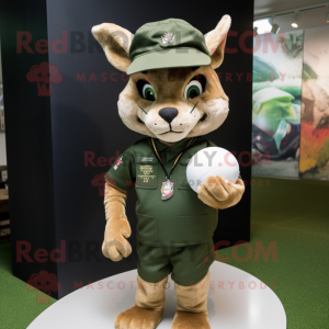 Olive Lynx mascot costume character dressed with a Rugby Shirt and Berets