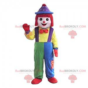 Mascotte de clown avec une jolie salopette multicolore -