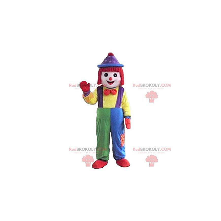 Clown mascot with a pretty multicolored overalls -