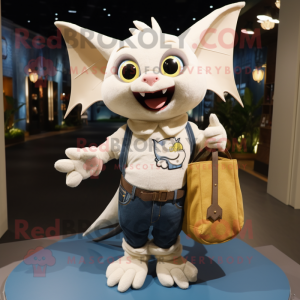 Cream Bat mascot costume character dressed with a Jeans and Handbags