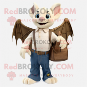 Cream Bat mascot costume character dressed with a Jeans and Handbags