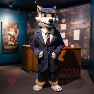 Navy Thylacosmilus mascot costume character dressed with a Blazer and Hairpins