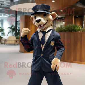 Navy Thylacosmilus mascot costume character dressed with a Blazer and Hairpins