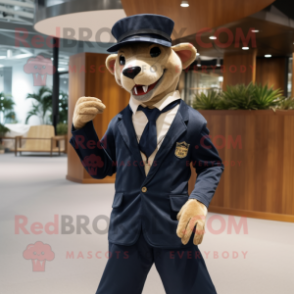 Navy Thylacosmilus mascot costume character dressed with a Blazer and Hairpins