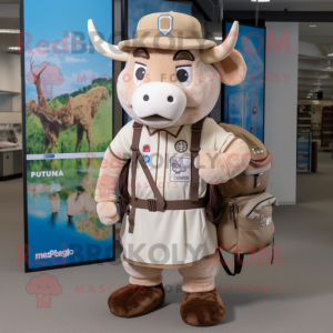 Tan Beef Stroganoff mascot costume character dressed with a Romper and Backpacks