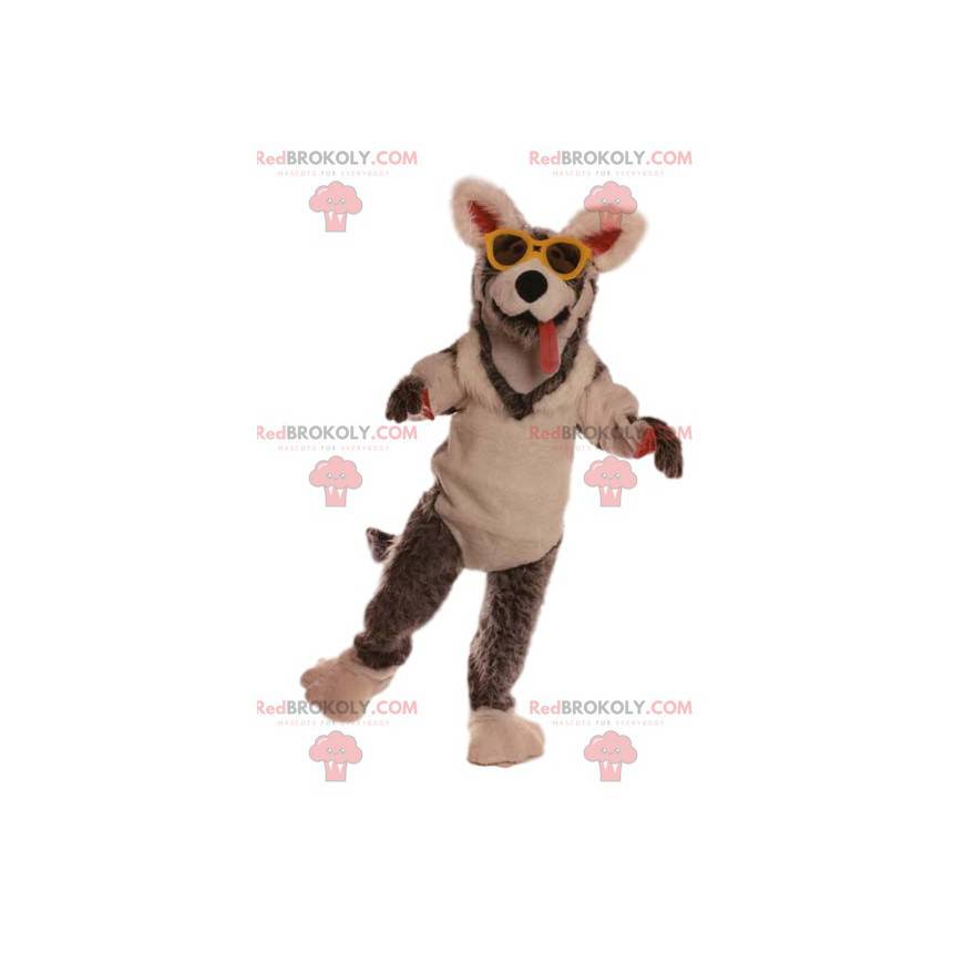 Mascote do cão com óculos amarelos. Fantasia de cachorro - Mascote do cão com óculos amarelos. Fantasia de cachorro -