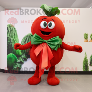 Red Zucchini mascot costume character dressed with a Bikini and Bow ties