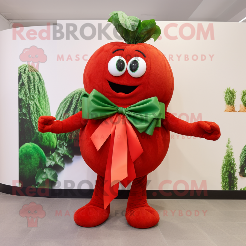 Red Zucchini mascot costume character dressed with a Bikini and Bow ties Red Zucchini mascot costume character dressed with a Bikini and Bow ties
