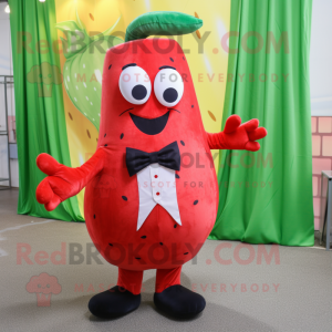 Red Zucchini mascot costume character dressed with a Bikini and Bow ties