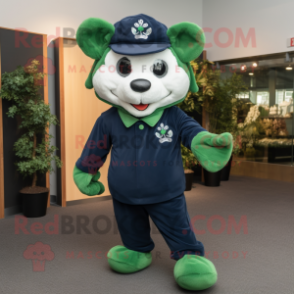 Navy Four Leaf Clover mascot costume character dressed with a Joggers and Suspenders