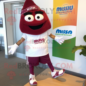Maroon Tikka Masala mascot costume character dressed with a Romper and Shoe clips